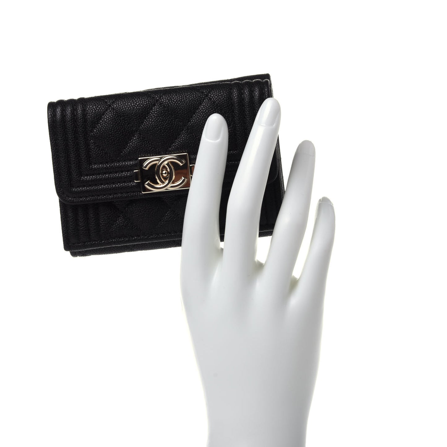 Caviar Quilted Small Boy Flap Wallet Black