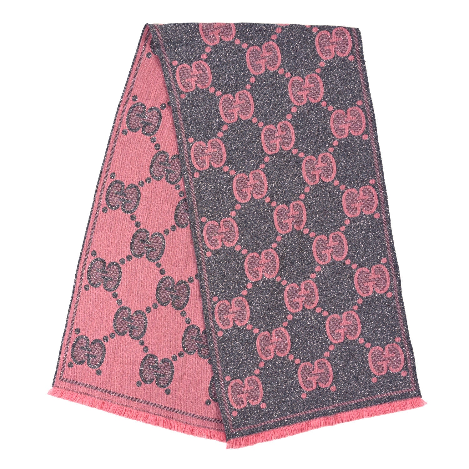 Gucci Wool Lame Jacquard Monogram Jumbo GG Lady Nest Lux Scarf Graphite Pink 2 of 5