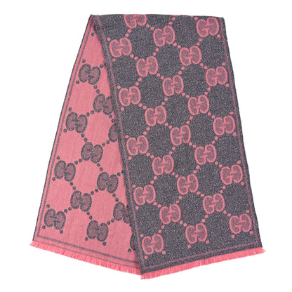 Gucci Wool Lame Jacquard Monogram Jumbo GG Lady Nest Lux Scarf Graphite Pink 2 of 5
