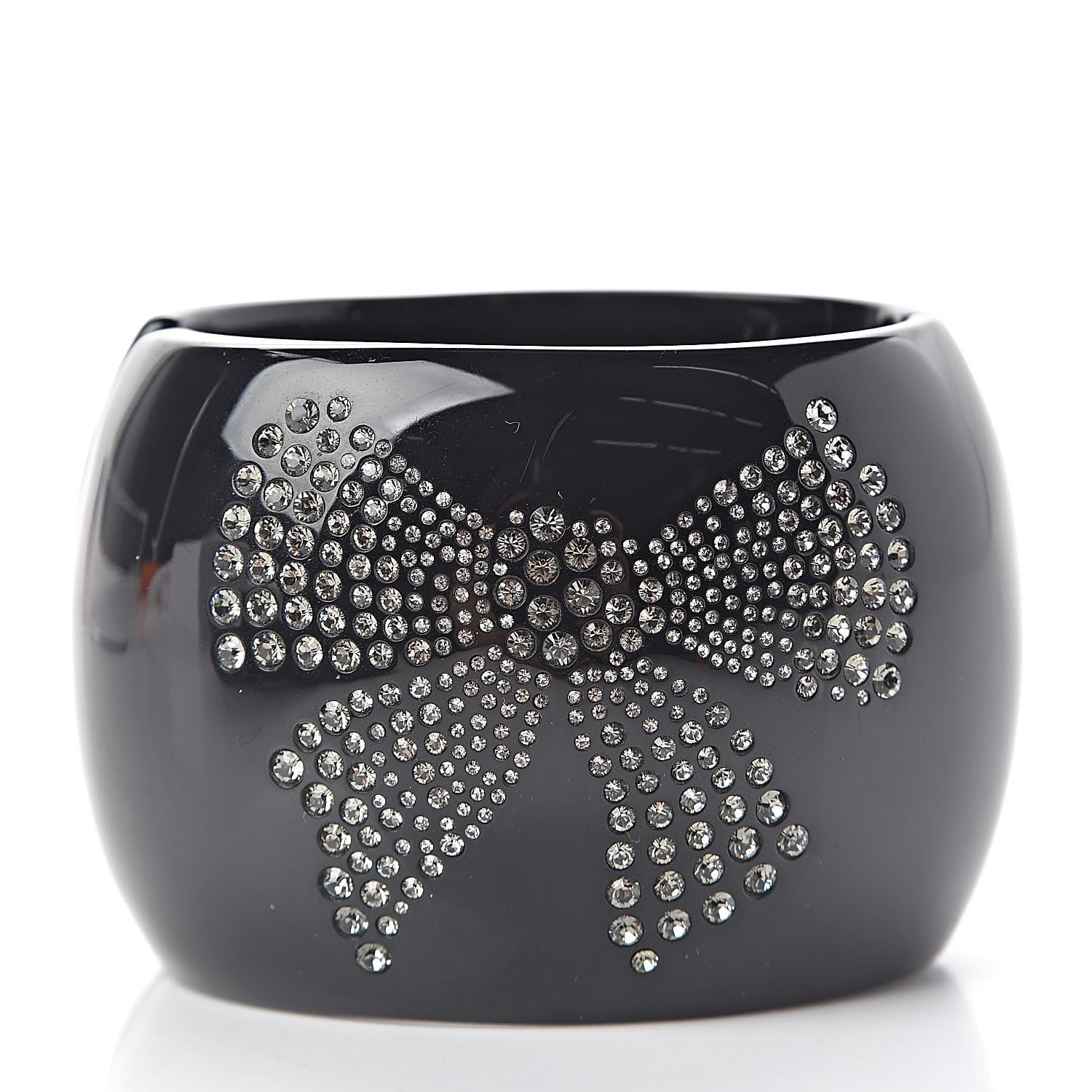Chanel Resin Crystal CC Bow Wide Cuff Black 3 of 5