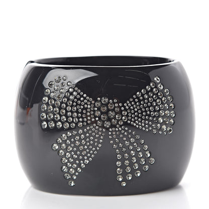 Chanel Resin Crystal CC Bow Wide Cuff Black 3 of 5