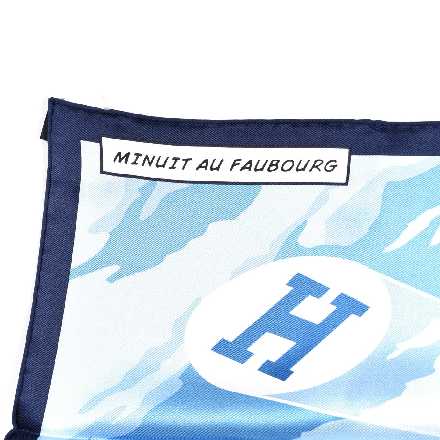 Silk Minuit Au Faubourg Scarf 70 Marine Ciel White