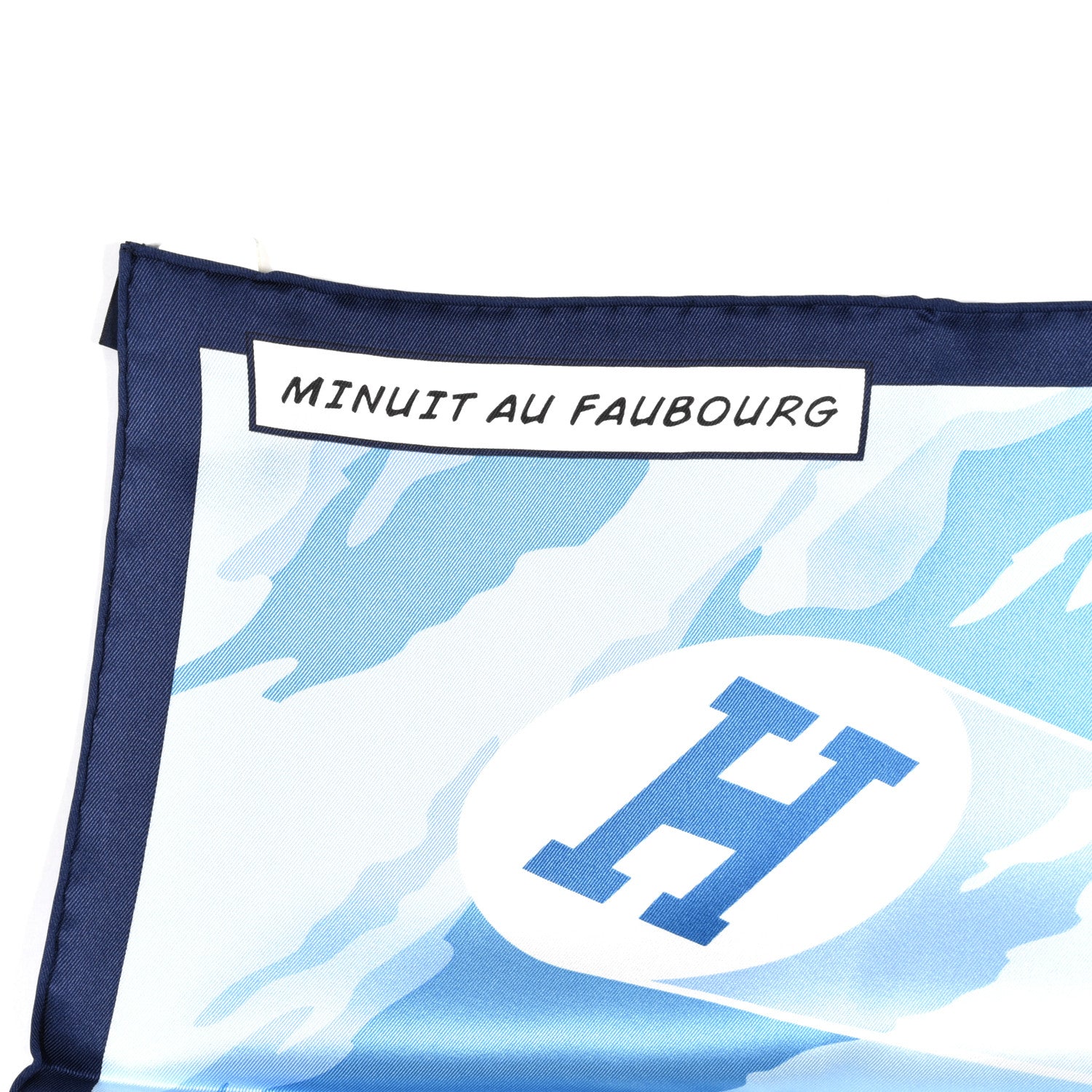 Hermes Silk Minuit Au Faubourg Scarf 70 Marine Ciel White 3 of 7