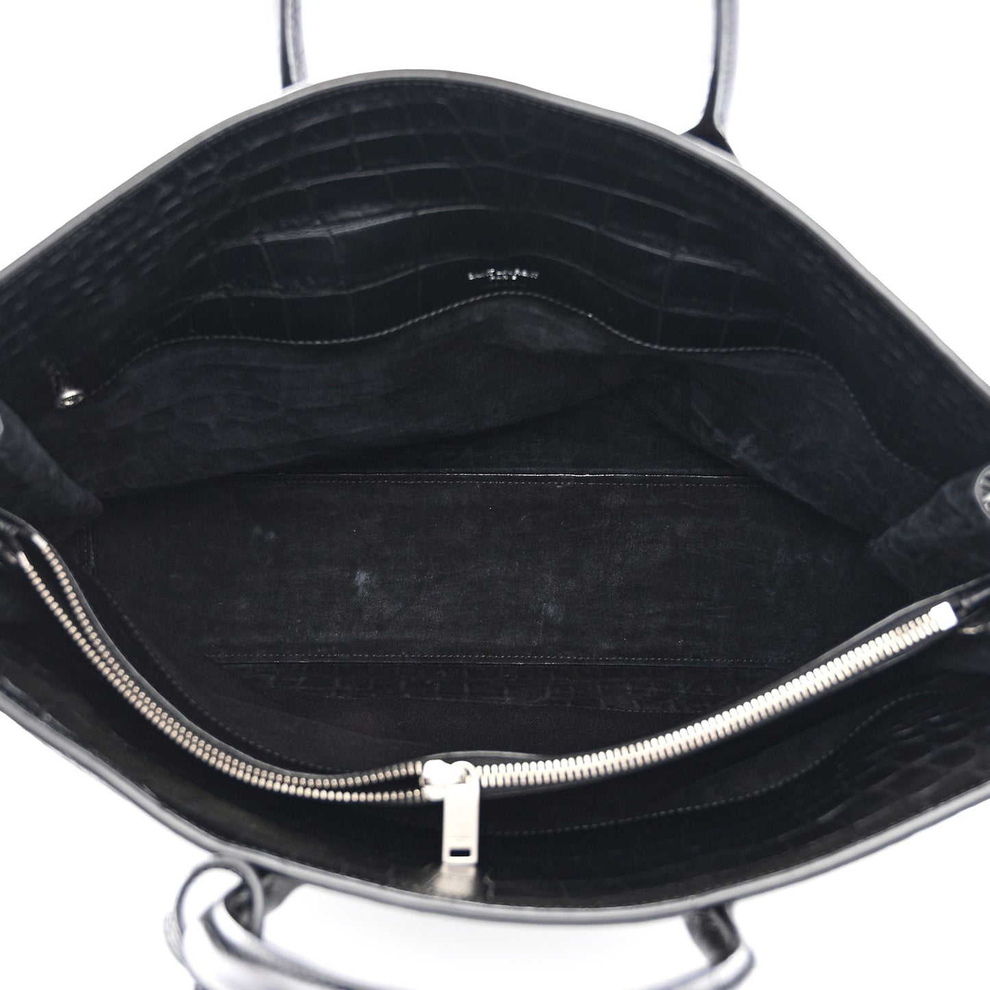 Calfskin Crocodile Embossed Large Thin Sac De Jour Black