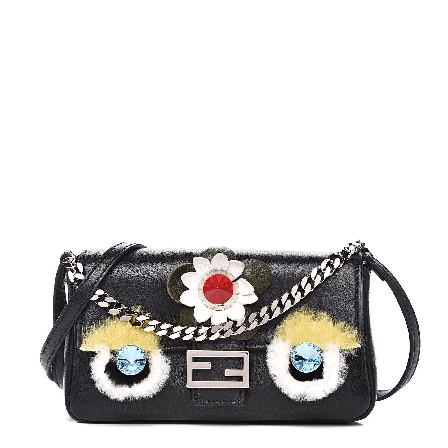 Shiny Nappa Rabbit Fur Crystal Flowerland Micro Buggie Baguette Black Mojito Multicolor