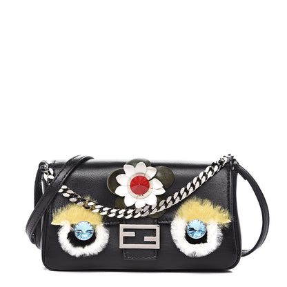 Fendi Shiny Nappa Rabbit Fur Crystal Flowerland Micro Buggie Baguette Black Mojito Multicolor 1 of 11
