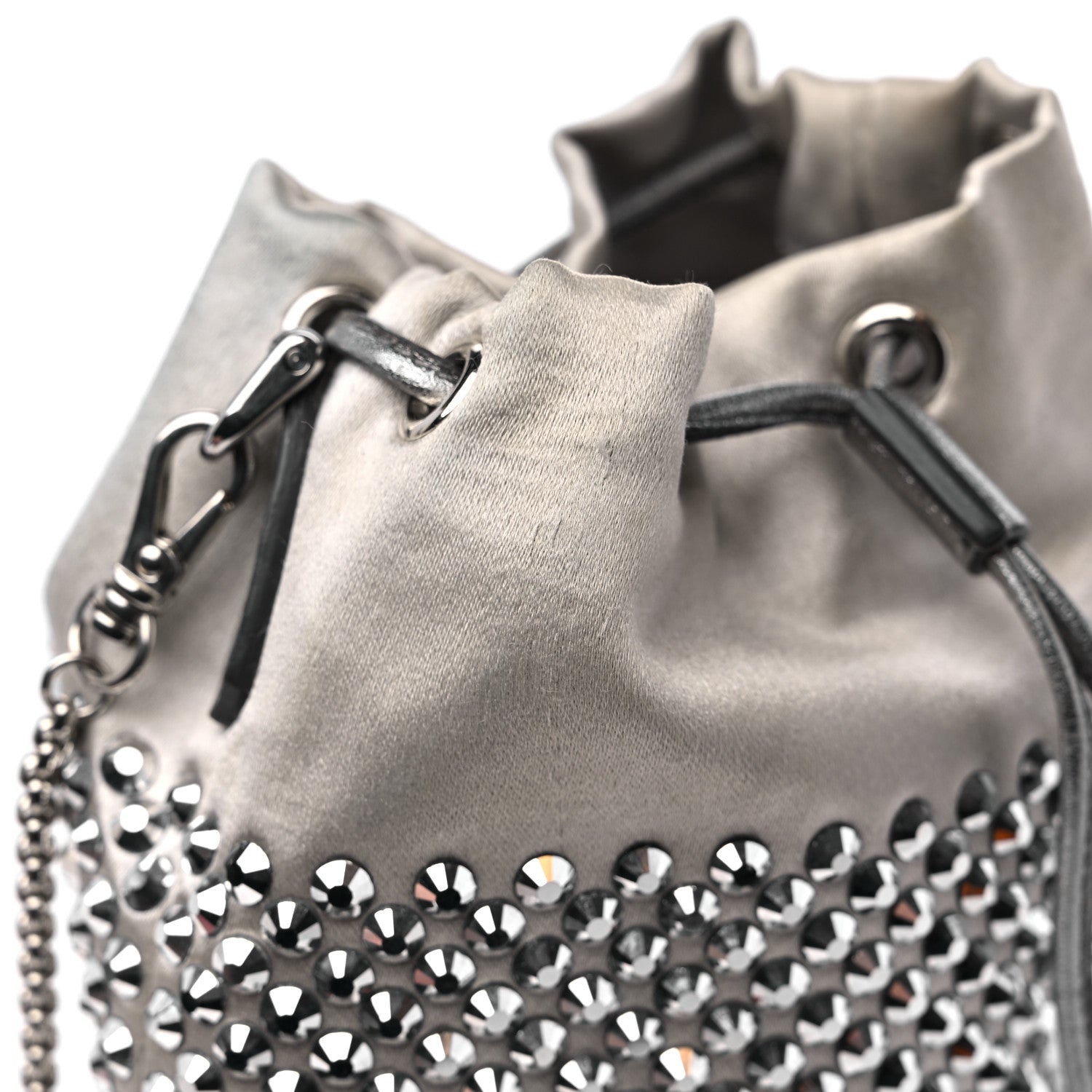 Prada Satin Crystal Drawstring Pouch Crossbody Silver 10 of 11