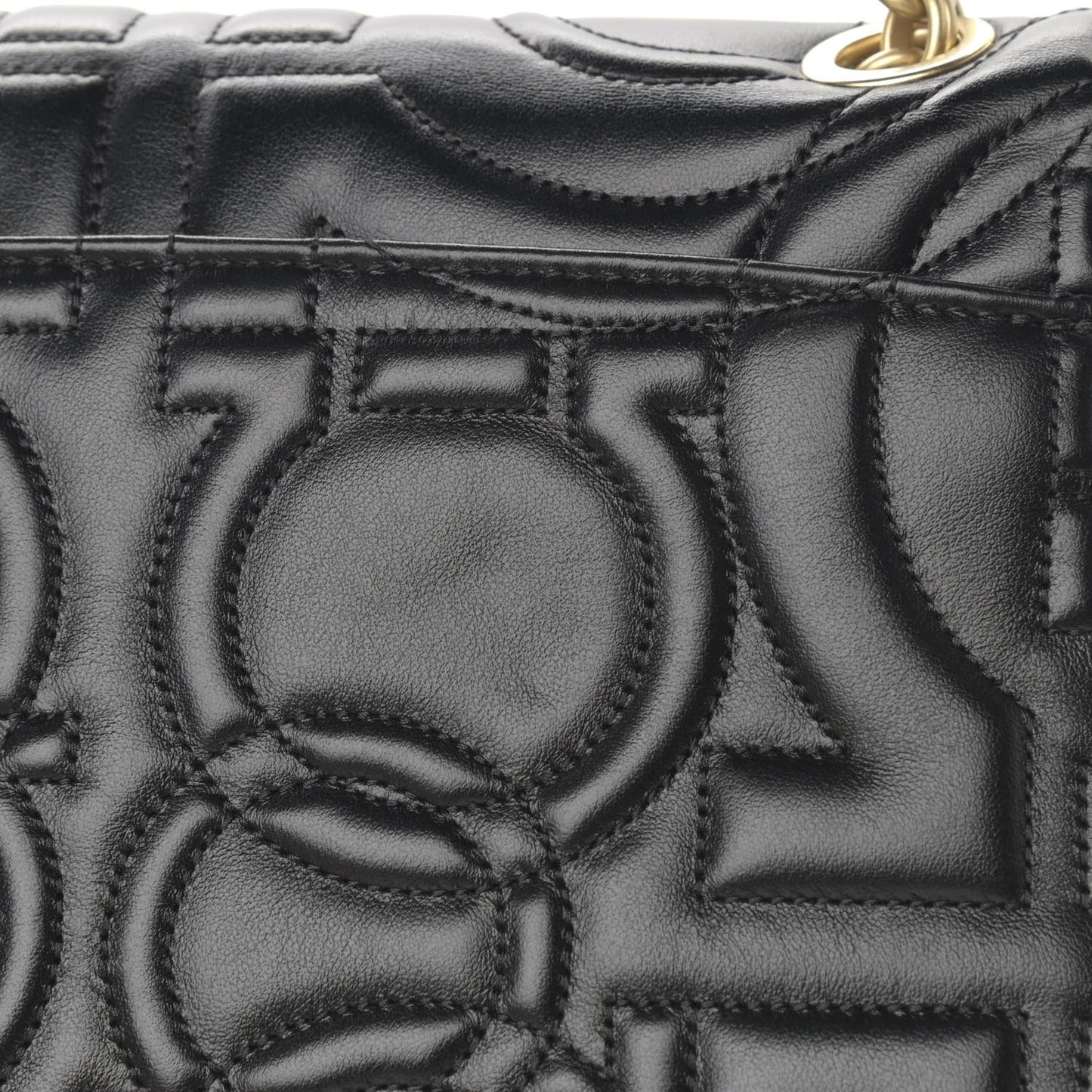 Calfskin Quilted Gancini Flap Bag Black