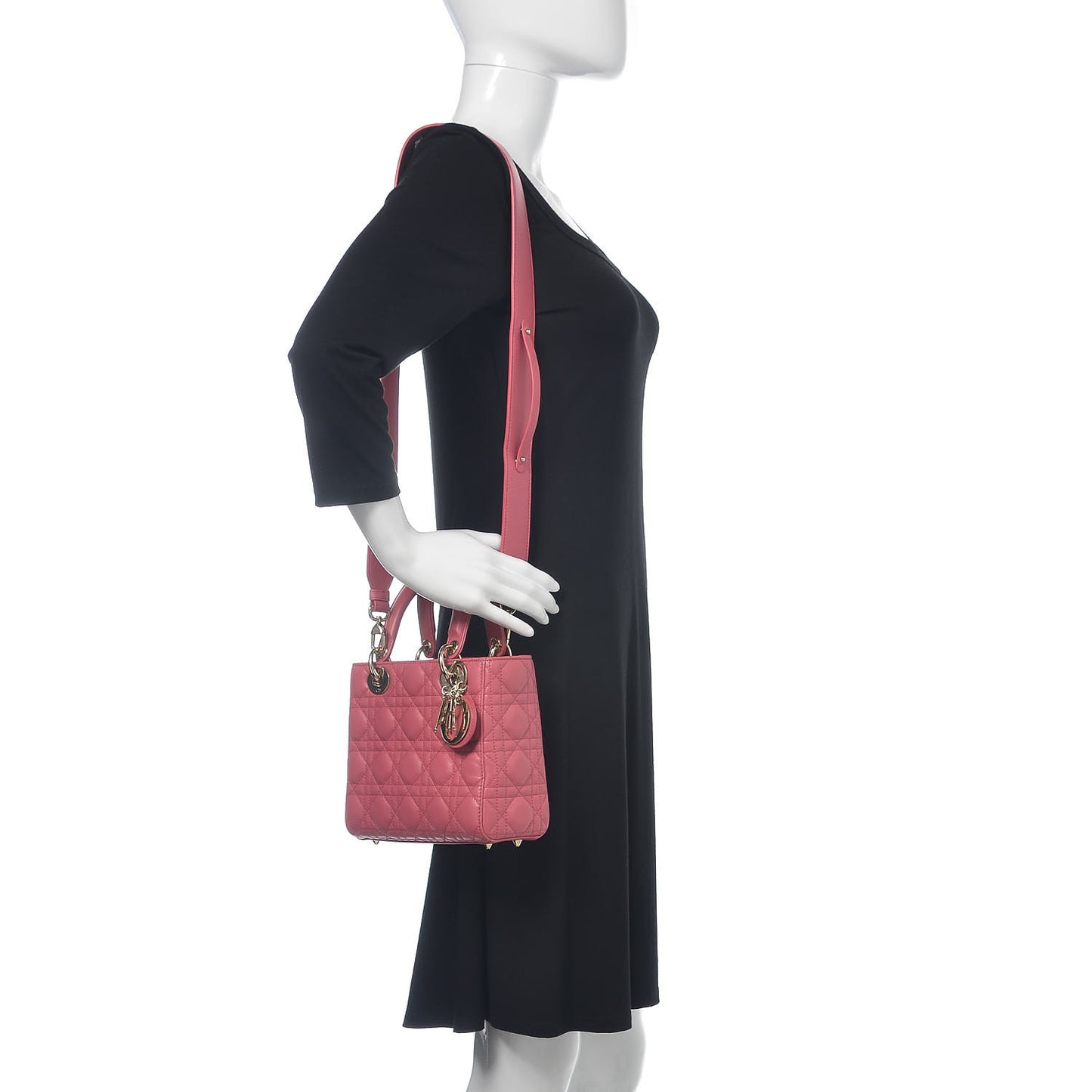 Lambskin Cannage Small Lady Dior Fraise