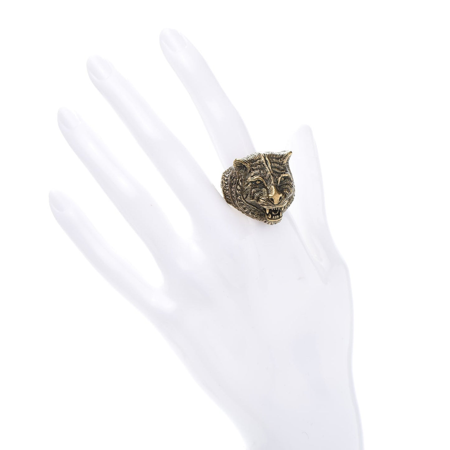 Metal Feline Head Ring 10 Aged Gold