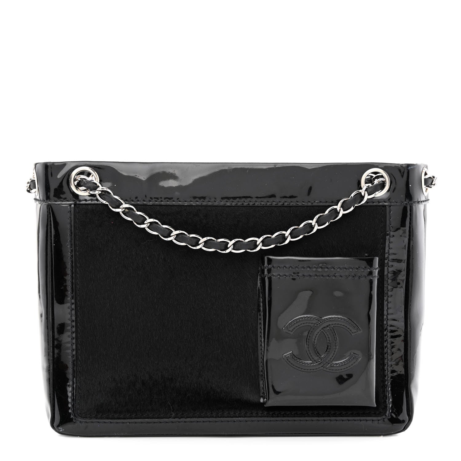 Chanel Patent Pony Hair Small Pocket Tote Black 1 of 11