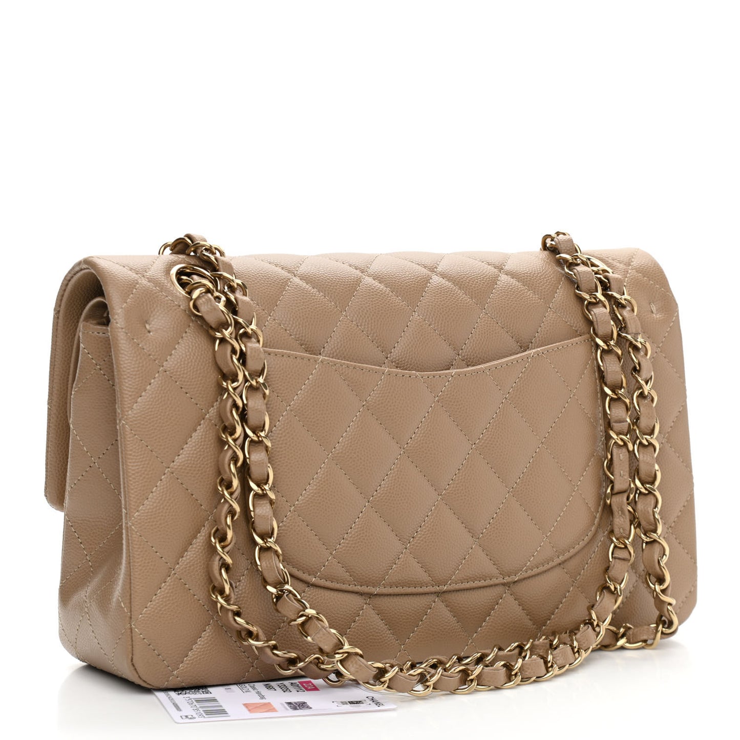 Caviar Quilted Medium Double Flap Beige