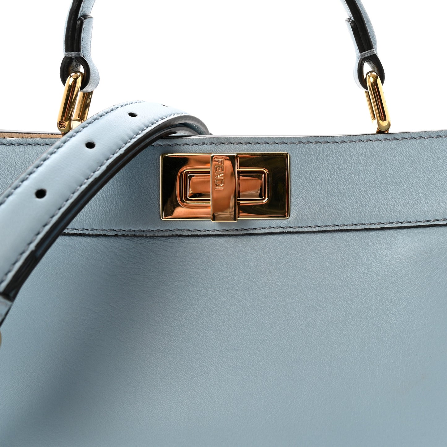 Vitello Seta Shiny Nappa Small Peekaboo I SEE U Satchel Azzurro Baby Camelia