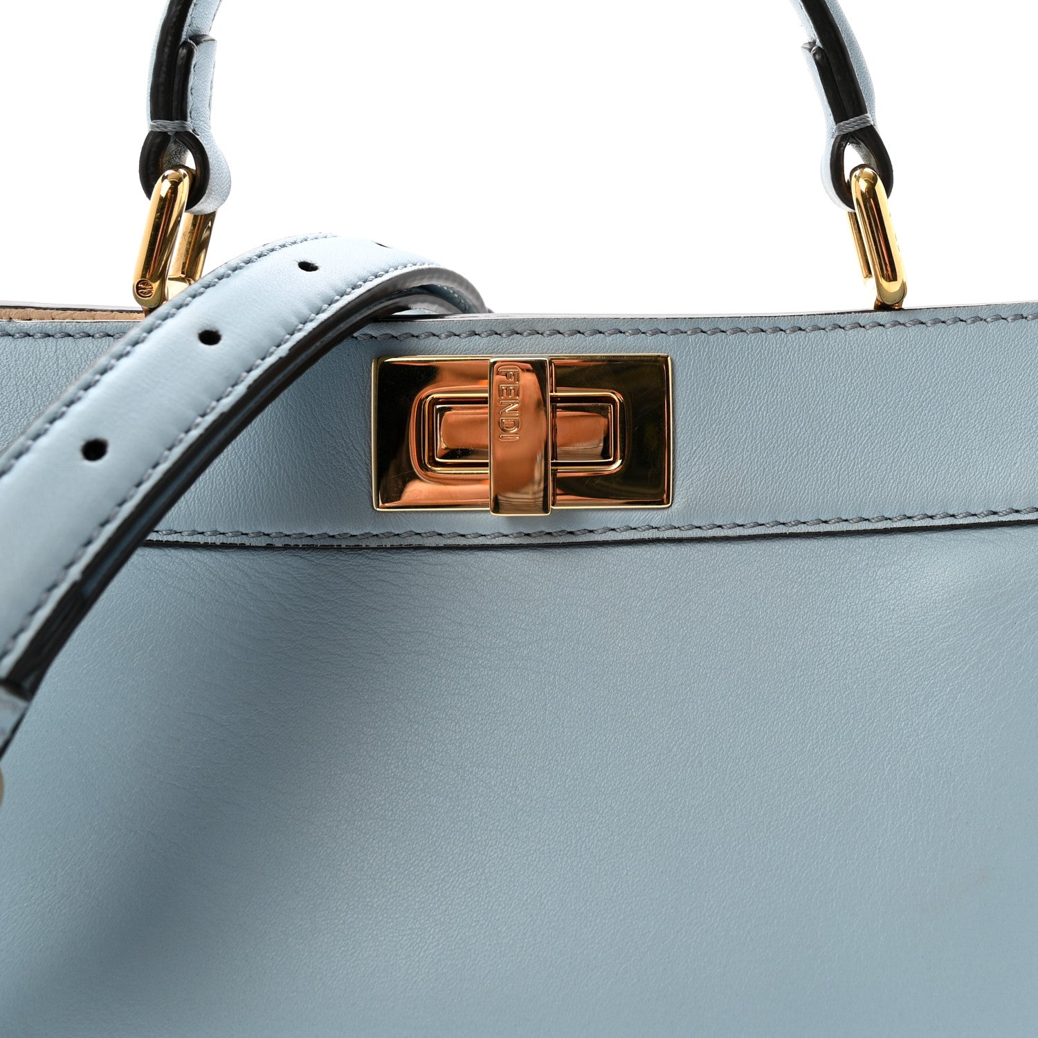 Fendi Vitello Seta Shiny Nappa Small Peekaboo I SEE U Satchel Azzurro Baby Camelia 7 of 9