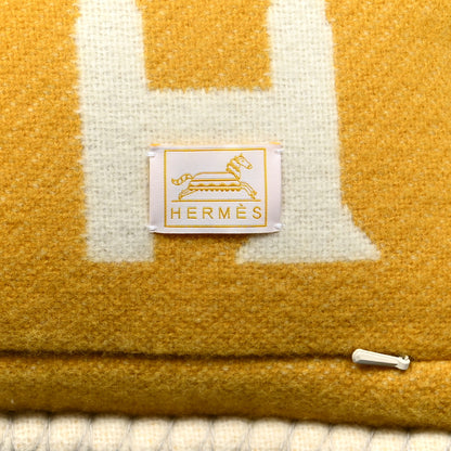 Hermes Wool Cashmere Avalon Epopee Pillow PM Jaune Miel Gris Perle 3 of 3