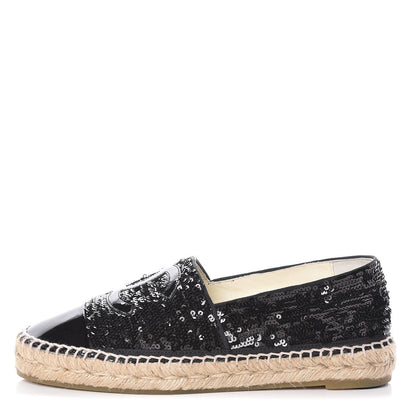 Chanel Patent Sequin CC Espadrilles 39 Black 1 of 14