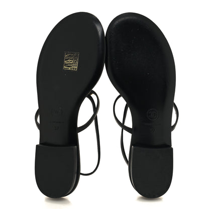 Chanel Lambskin Pearl CC Thong Sandals 37 Black Gold 5 of 8