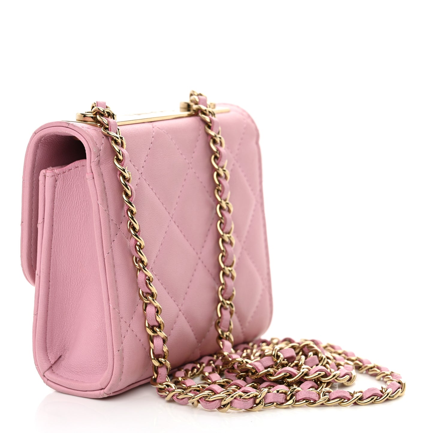 Lambskin Quilted Mini Trendy CC Clutch With Chain Light Pink