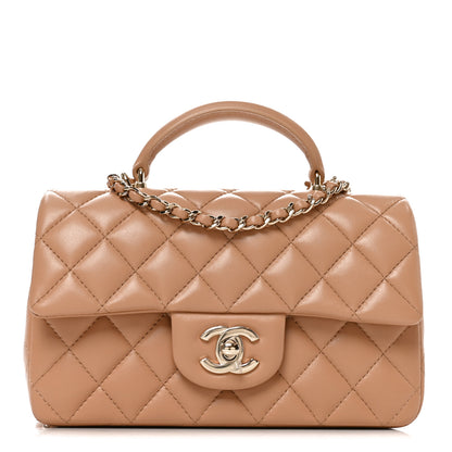 Chanel Lambskin Quilted Mini Top Handle Rectangular Flap Dark Beige 2 of 21