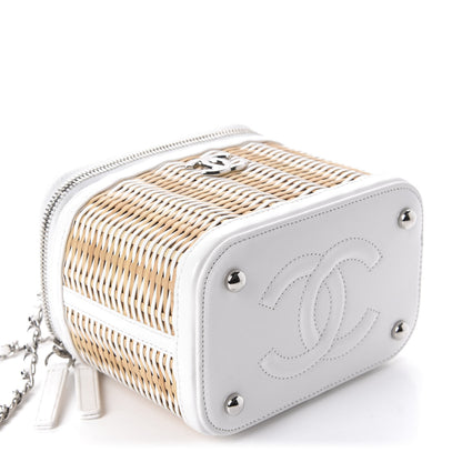 Chanel Calfskin Raffia Small Vanity Case Bag White Beige 4 of 10