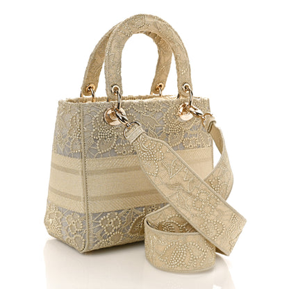 Christian Dior Transparent Metallic Embroidered Mesh Macrame Lady D-Lite Gold 2 of 8