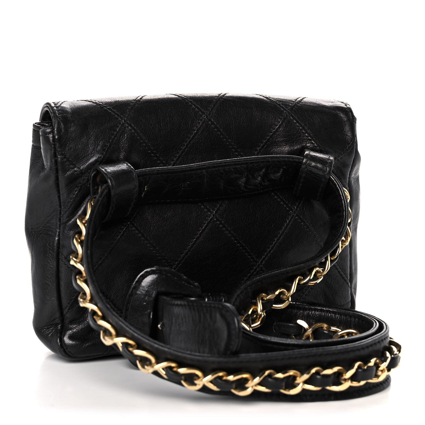 Calfskin Quilted Flap Waist Belt Bag 75 30 Black