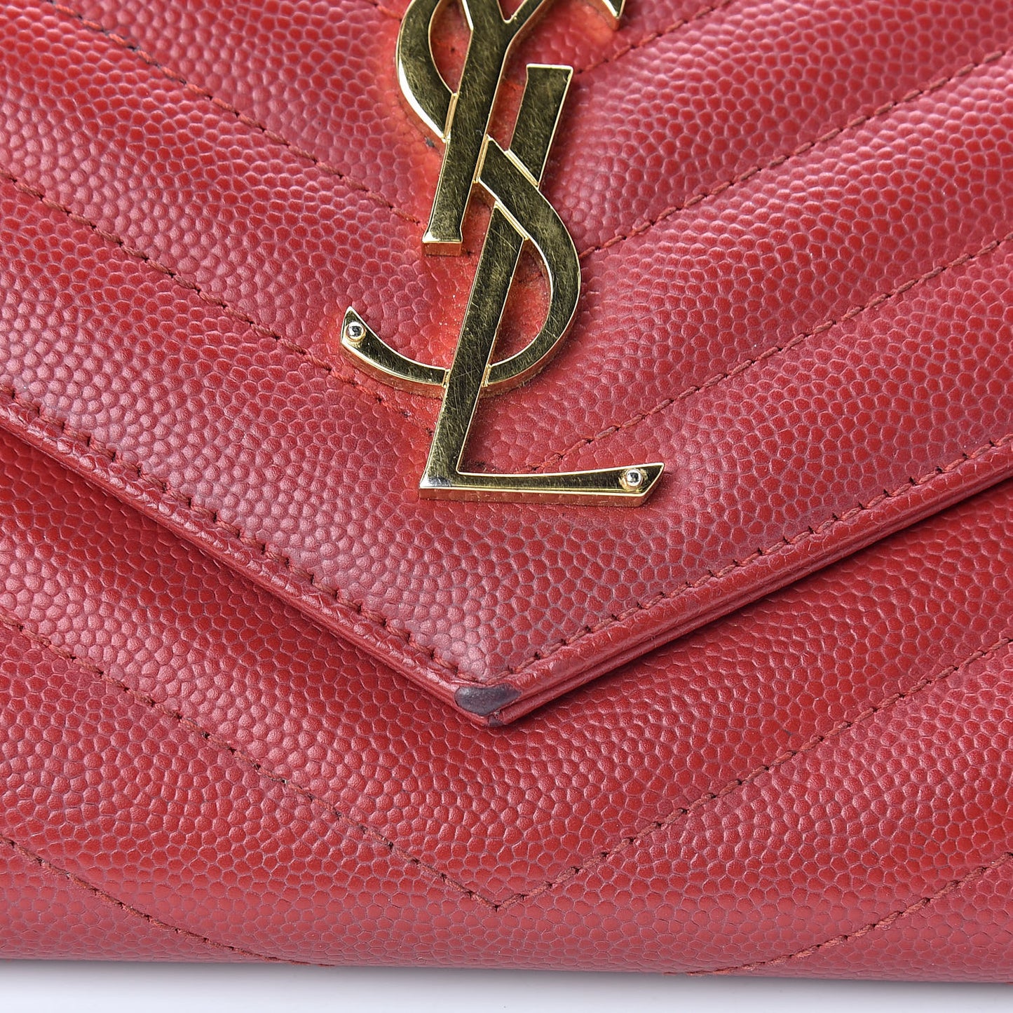 Grain De Poudre Matelasse Chevron Monogram Flap Wallet Red