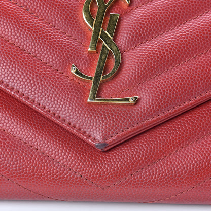 Saint Laurent Grain De Poudre Matelasse Chevron Monogram Flap Wallet Red 11 of 17