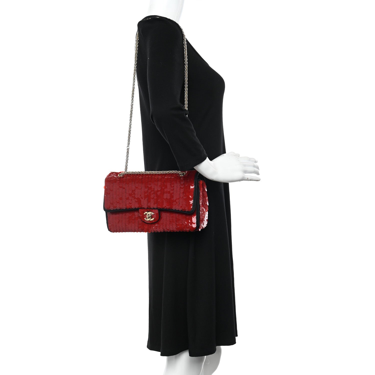 Chanel Satin Sequin Paris Shanghai Medium Double Flap Red 2 of 11