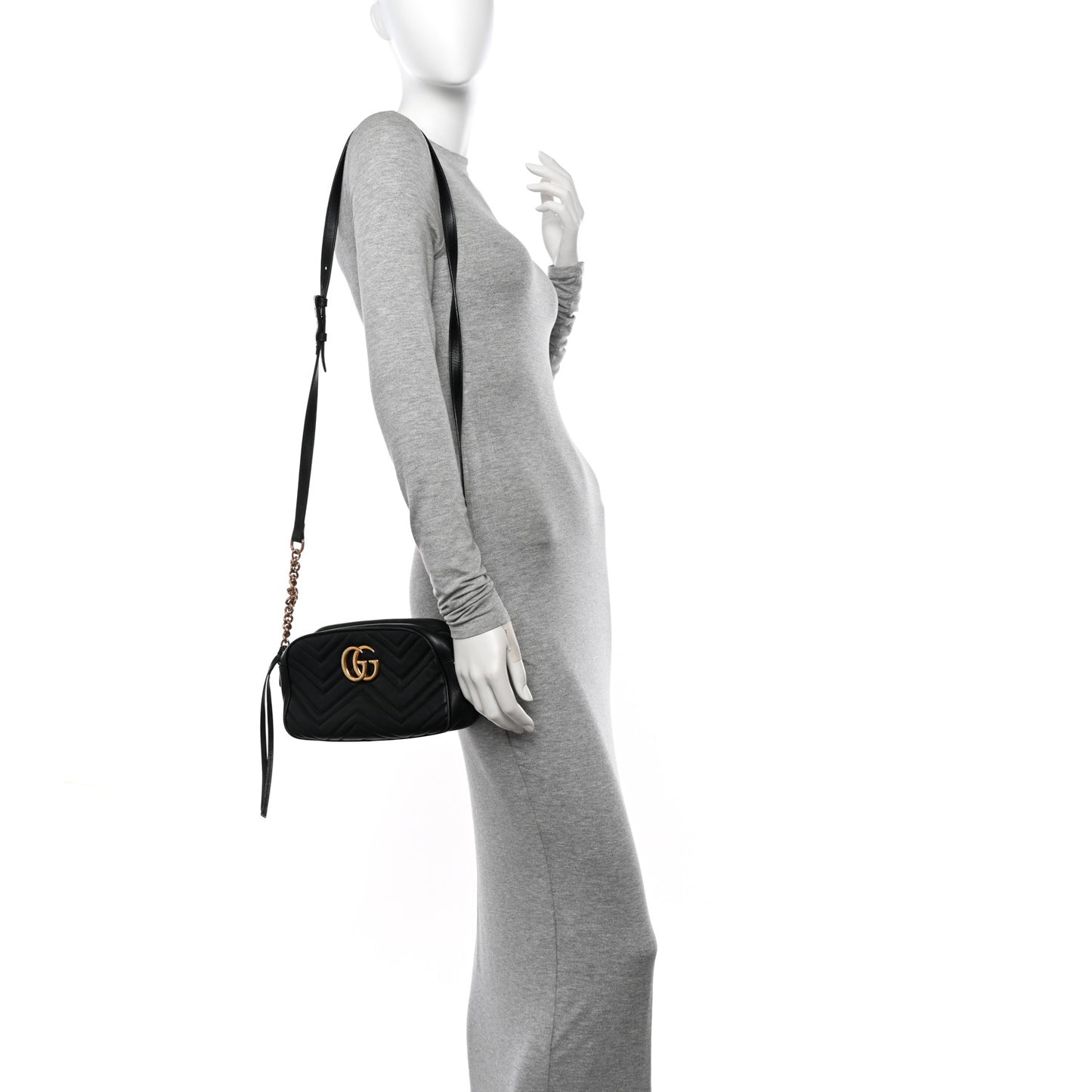 Calfskin Matelasse Small GG Marmont Chain Shoulder Bag Black