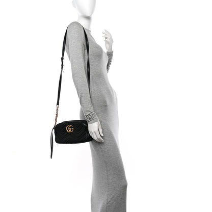 Gucci Calfskin Matelasse Small GG Marmont Chain Shoulder Bag Black 2 of 12