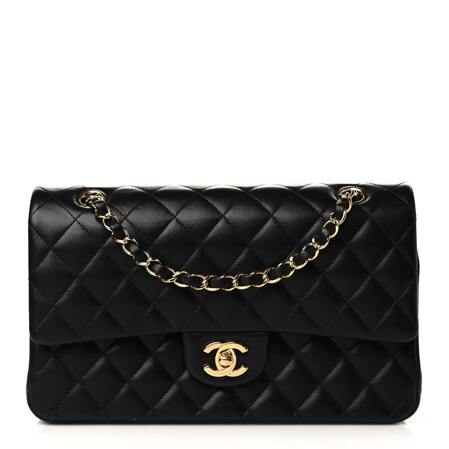 Lambskin Quilted Medium Double Flap Black