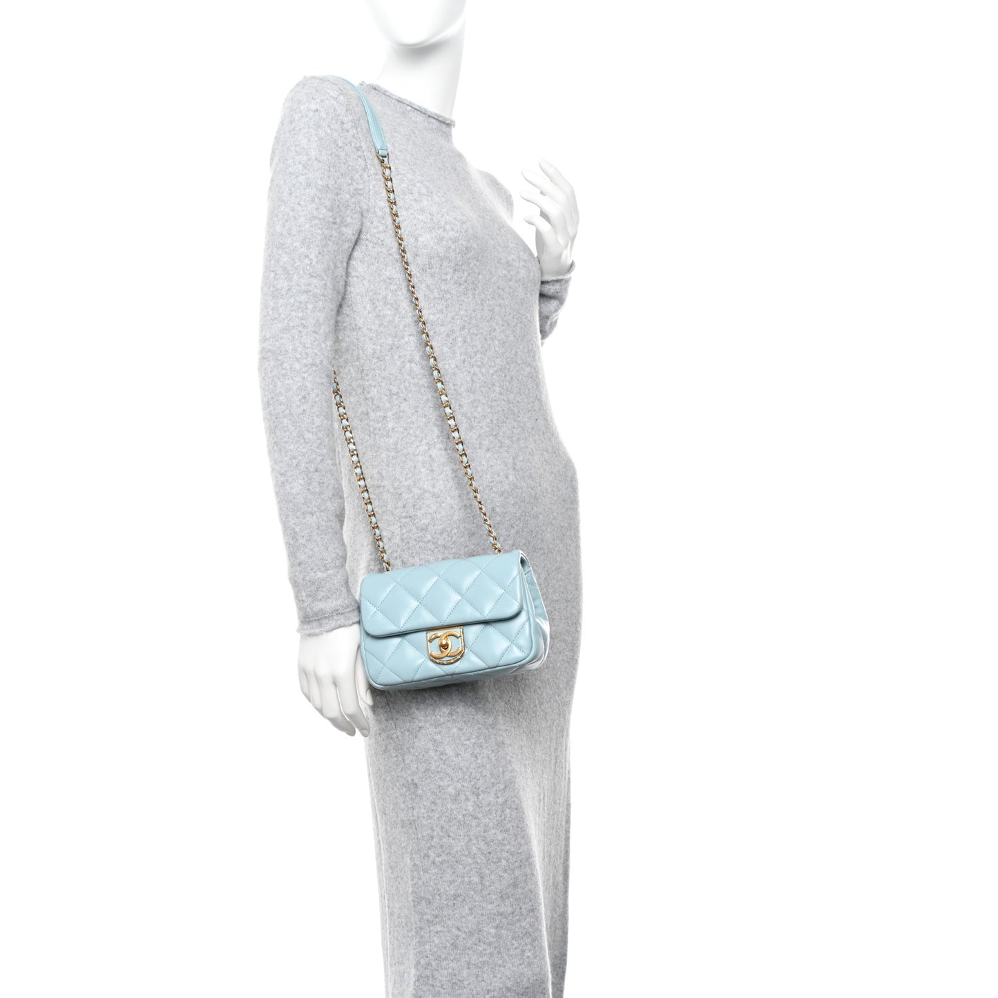 Lambskin Quilted Mini Flap Light Blue