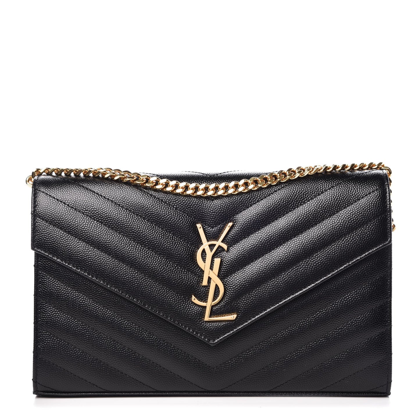 Grain De Poudre Matelasse Chevron Monogram Chain Wallet Black