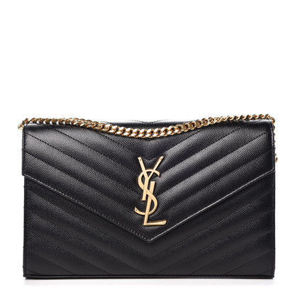 Saint Laurent Grain De Poudre Matelasse Chevron Monogram Chain Wallet Black 1 of 8