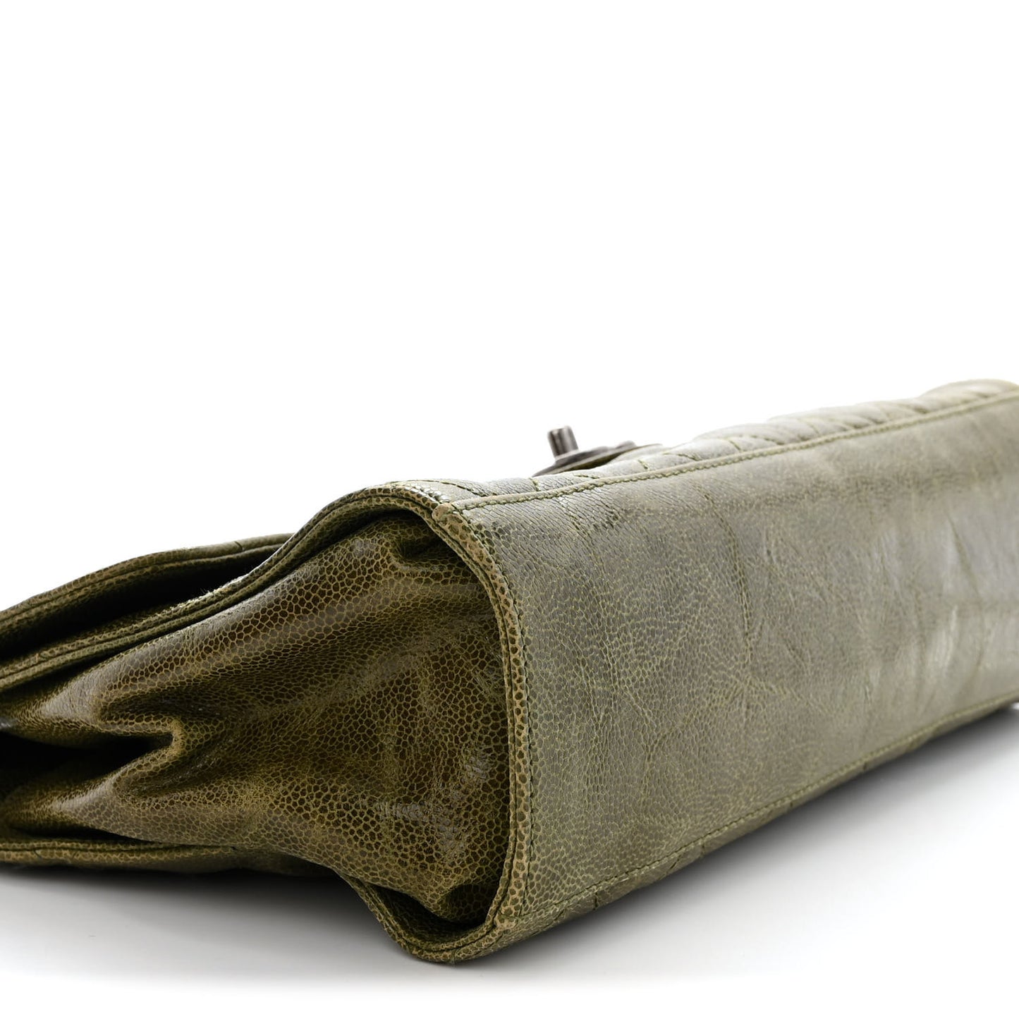 Crumpled Grained Calfskin Jumbo CC Crave Flap Green