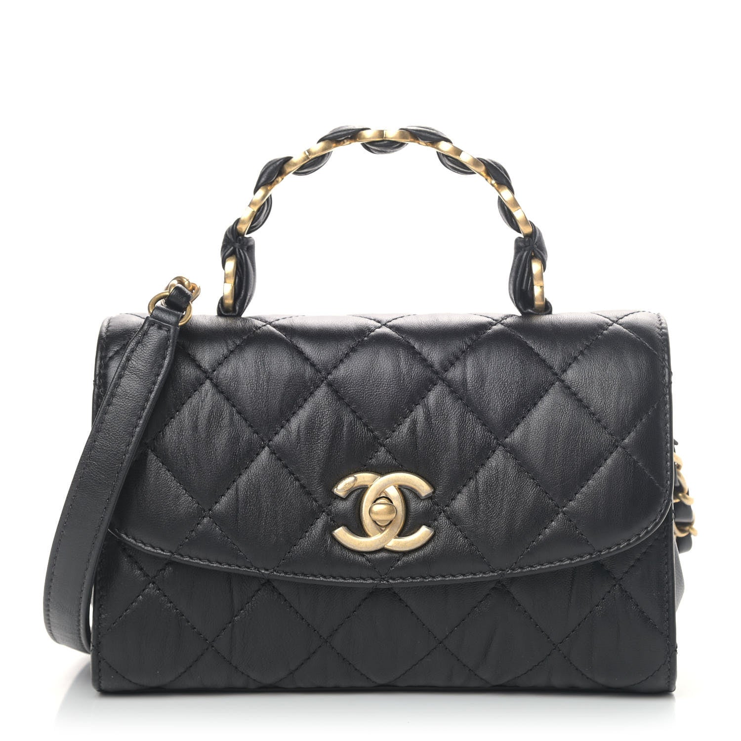 Chanel Crumpled Lambskin Quilted Mini CC Links Top Handle Flap Black 1 of 5