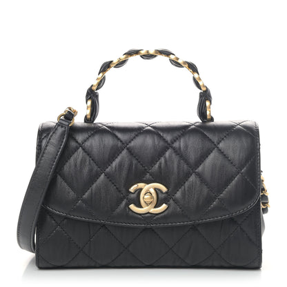 Chanel Crumpled Lambskin Quilted Mini CC Links Top Handle Flap Black 1 of 5
