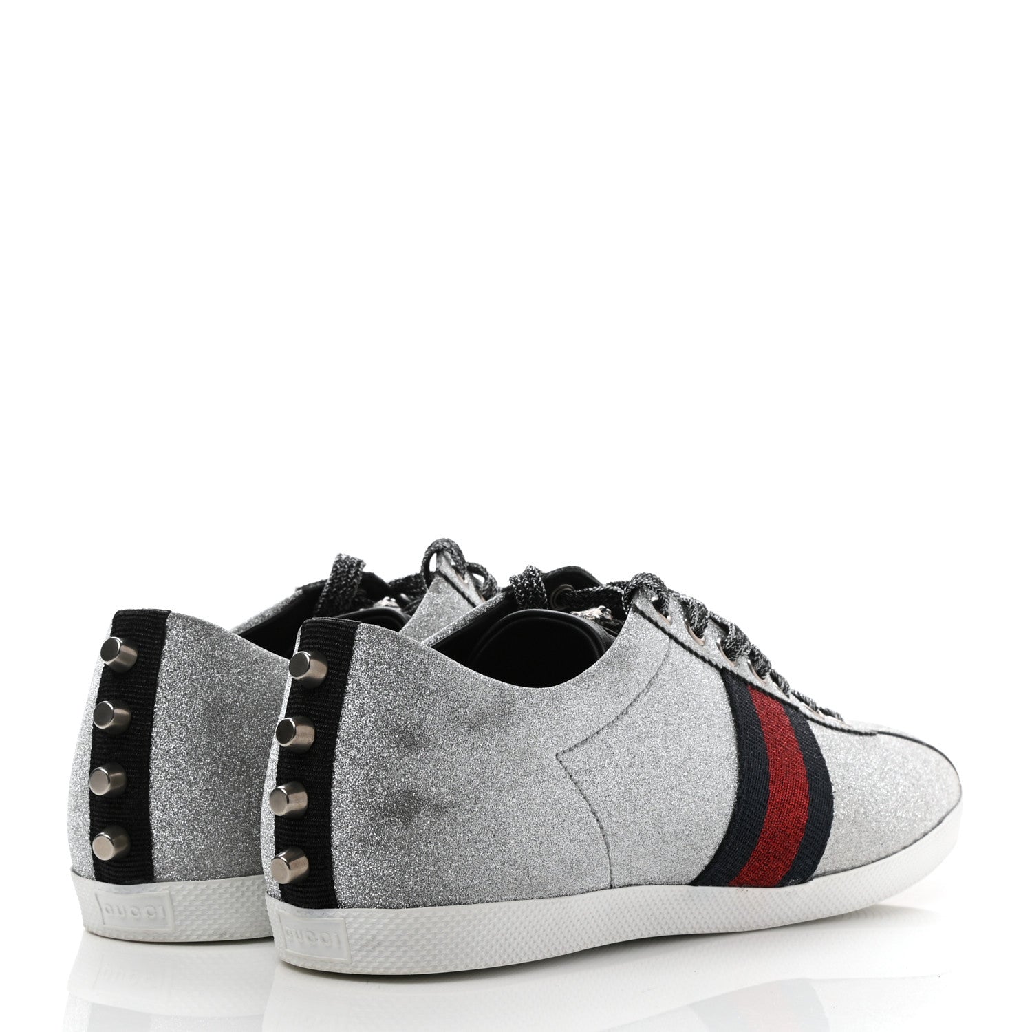 Gucci Glitter Fabric Studded Web Mens Sneakers 10.5 Silver 4 of 8
