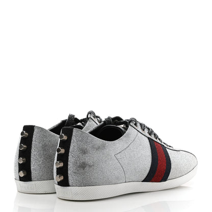 Gucci Glitter Fabric Studded Web Mens Sneakers 10.5 Silver 4 of 8