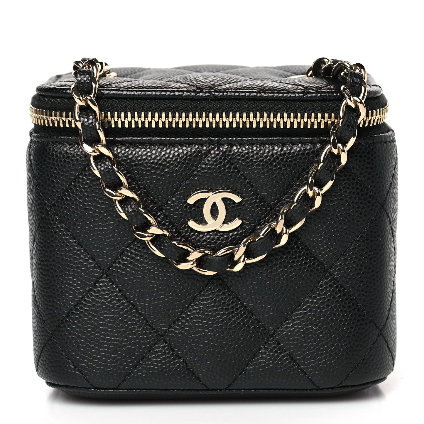 Caviar Quilted Mini Vanity Case With Chain Black