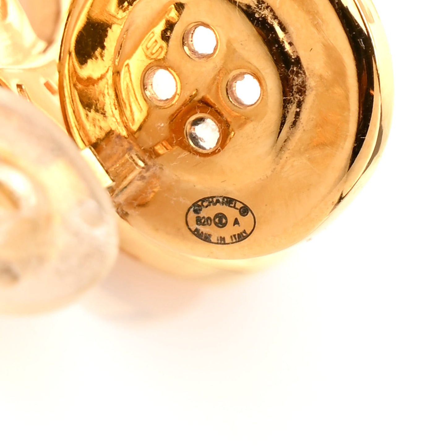 Metal Large Paris Button Clip On Earrings Gold