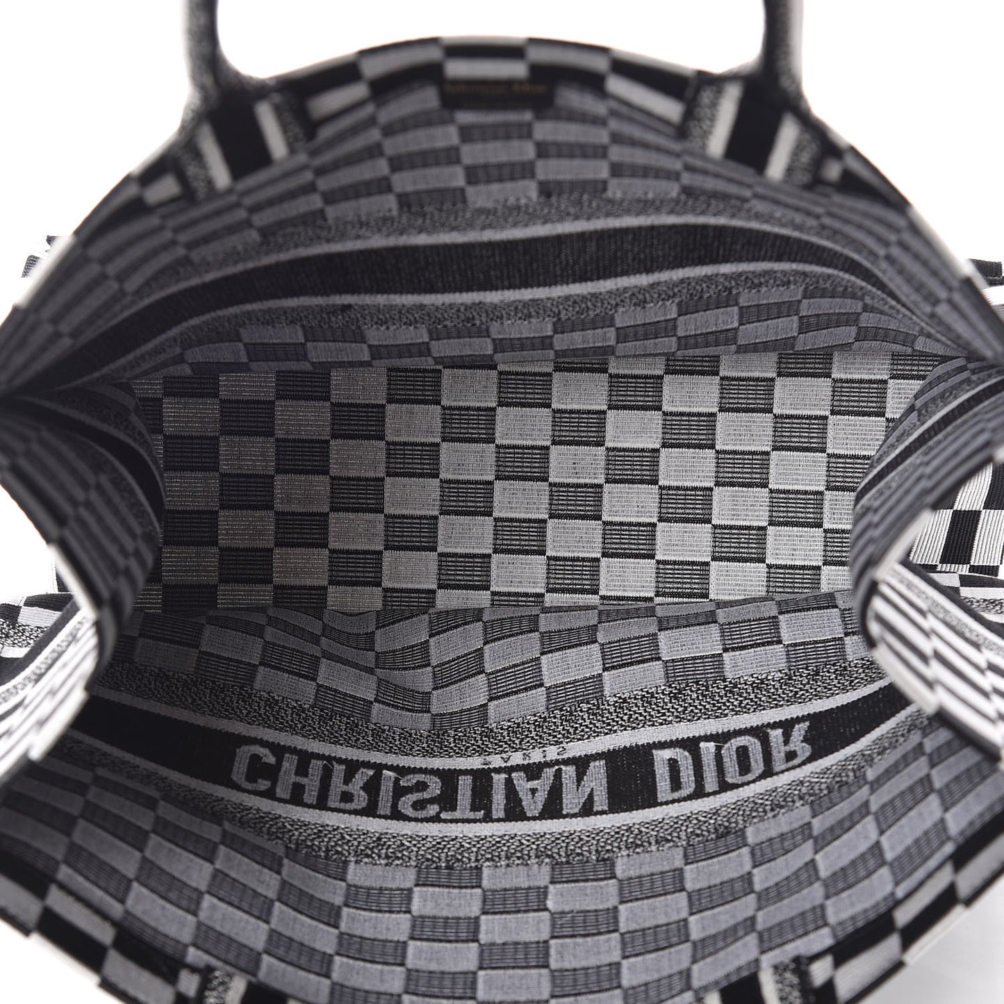 Canvas Embroidered Checkered Book Tote Black White