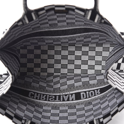 Christian Dior Canvas Embroidered Checkered Book Tote Black White 5 of 13