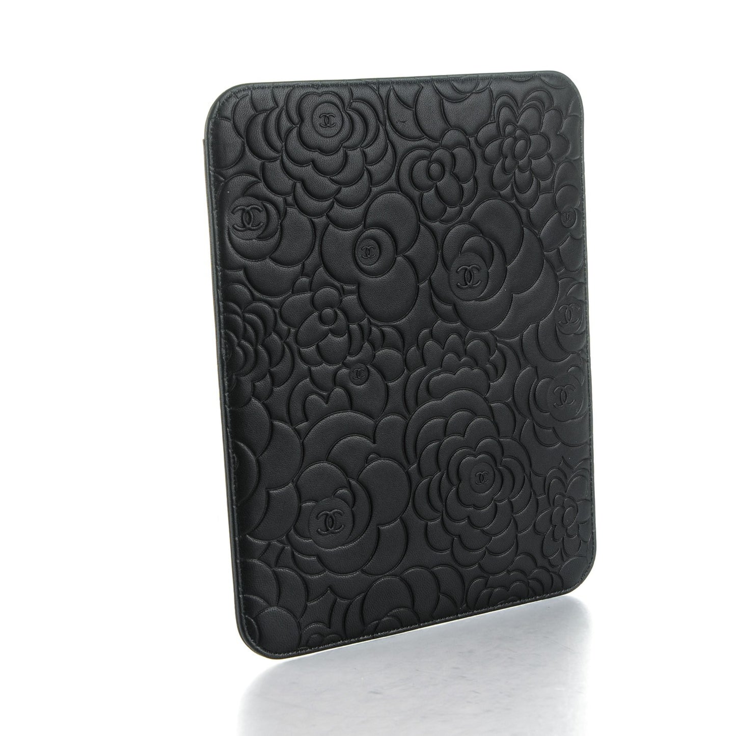 Lambskin Camellia Embossed iPad Case Black