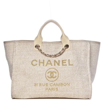 Chanel Canvas Large Deauville Tote Light Beige 1 of 17