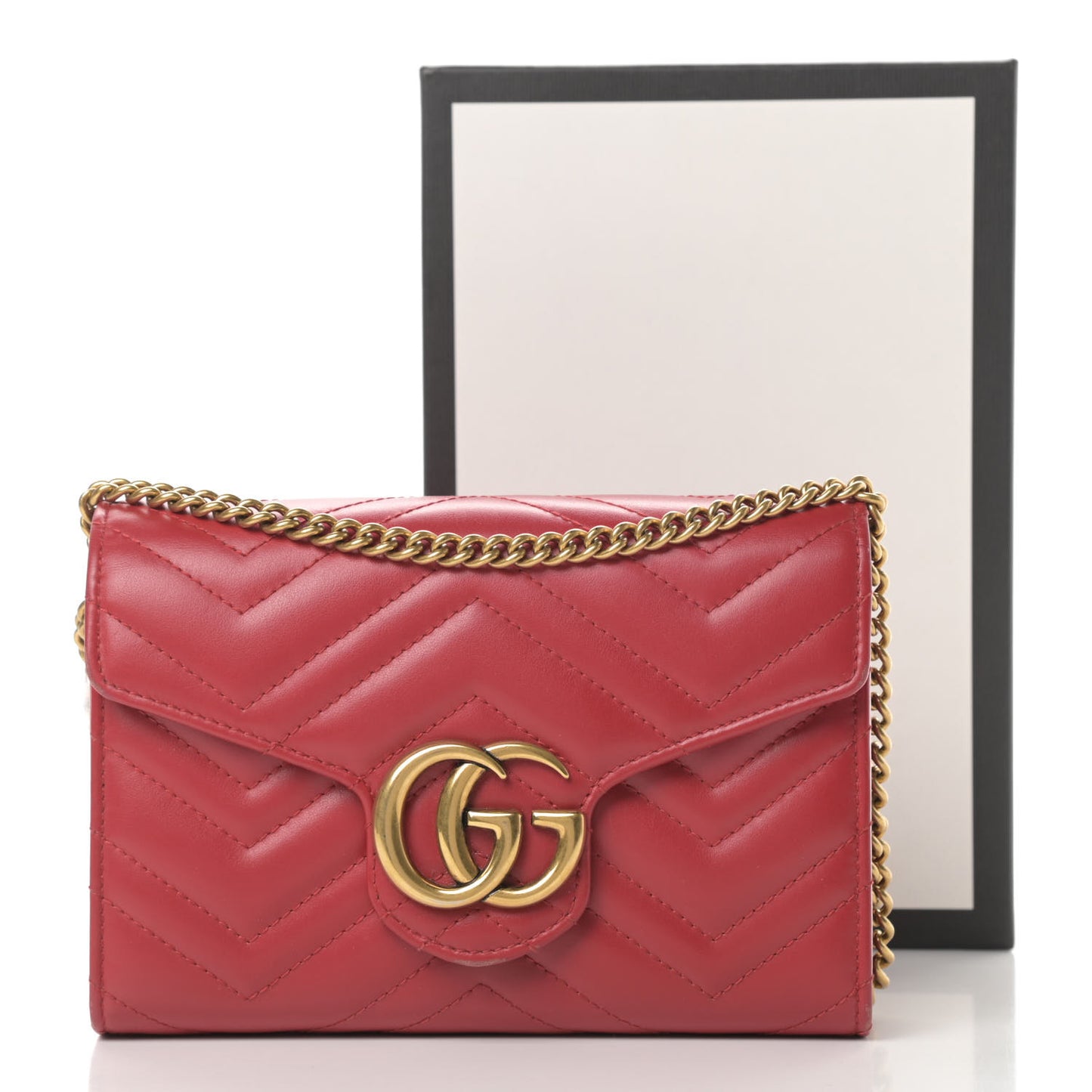 Calfskin Matelasse GG Marmont Chain Wallet Hibiscus Red