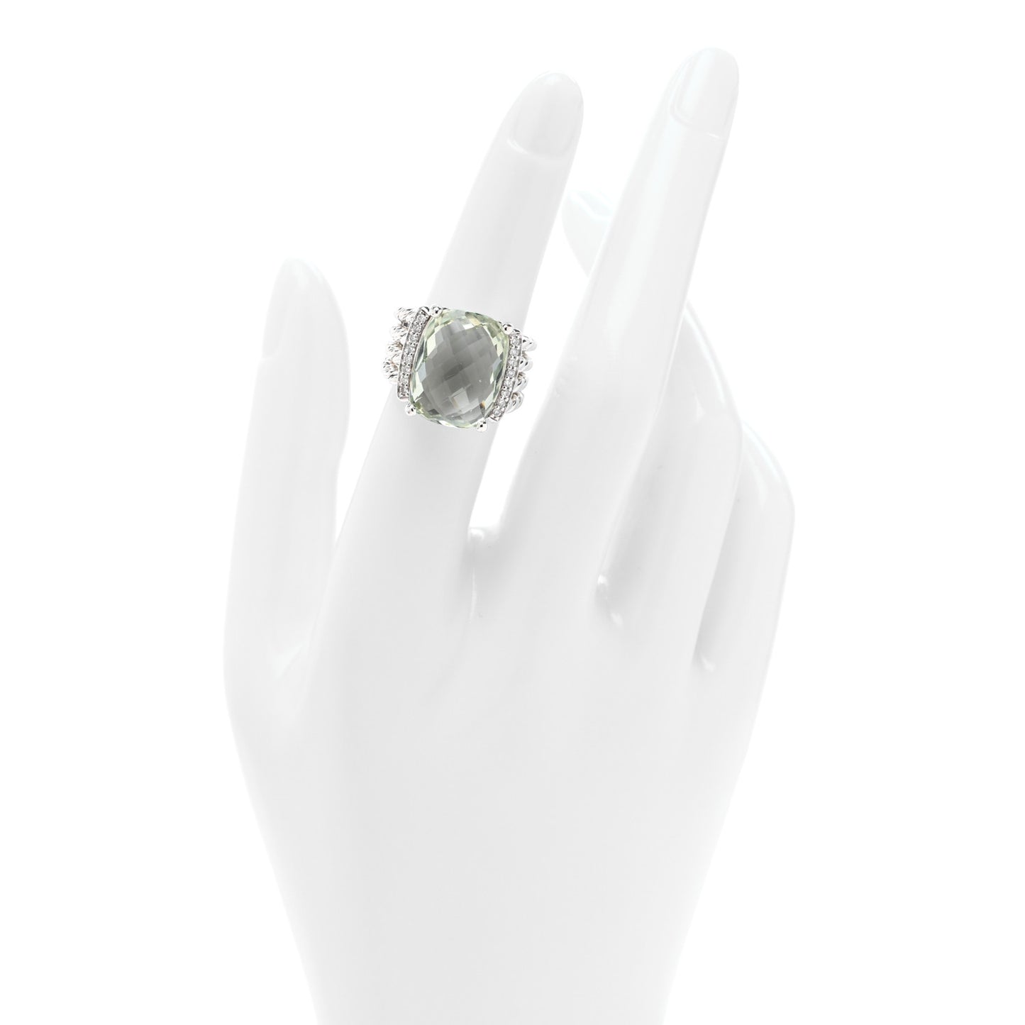 Sterling Silver Diamond Prasiolite 16mm Wheaton Ring 52 6