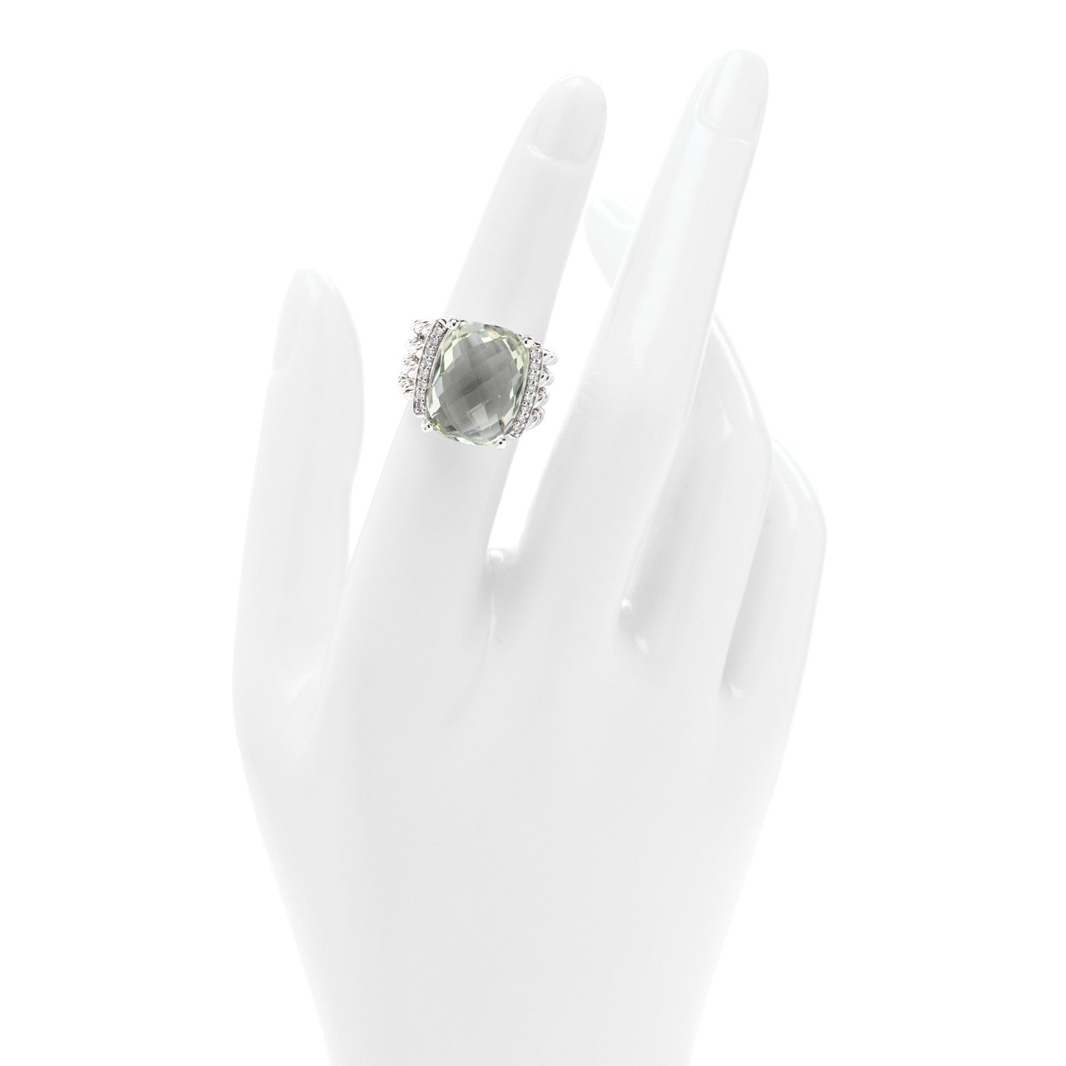 David Yurman Sterling Silver Diamond Prasiolite 16mm Wheaton Ring 52 6 2 of 4