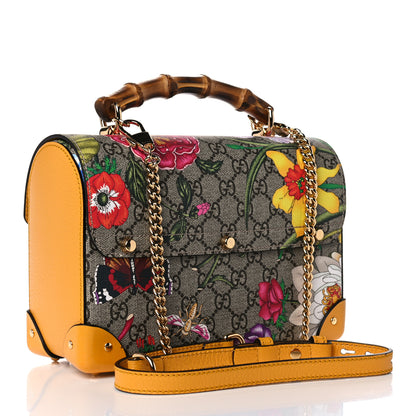 Gucci GG Supreme Monogram Flora Small Padlock Bamboo Shoulder Bag Beige Multicolor Crop 3 of 9